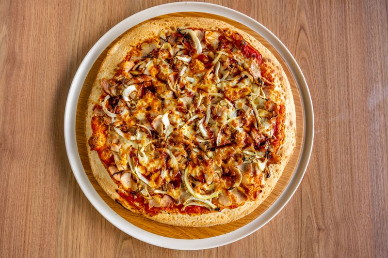 BBQ chicken specialty pizza at Pizza factory